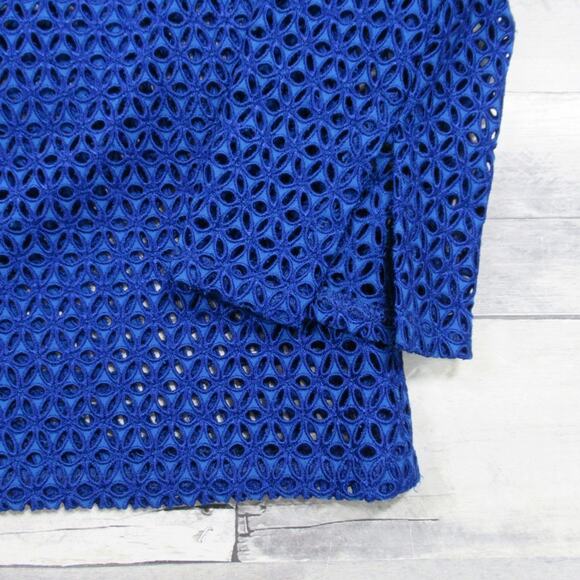 NINA MCLEMORE Blue Floral Eyelet Zip Front Sheer Jacket Women’s Size Small - Picture 10 of 13